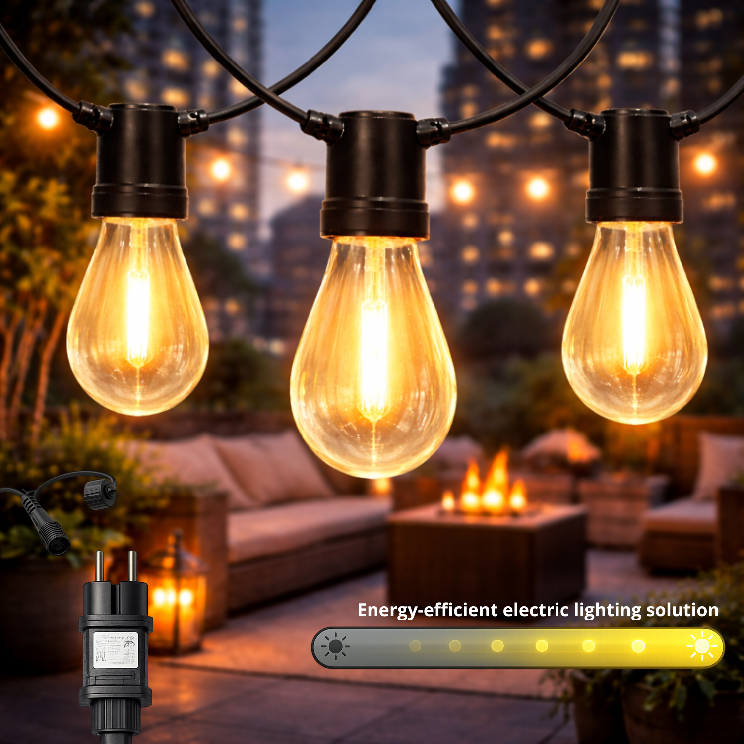 Guirnalda de 10 Bombillas 6,5M Exterior Ip44 Cable Eléctrico