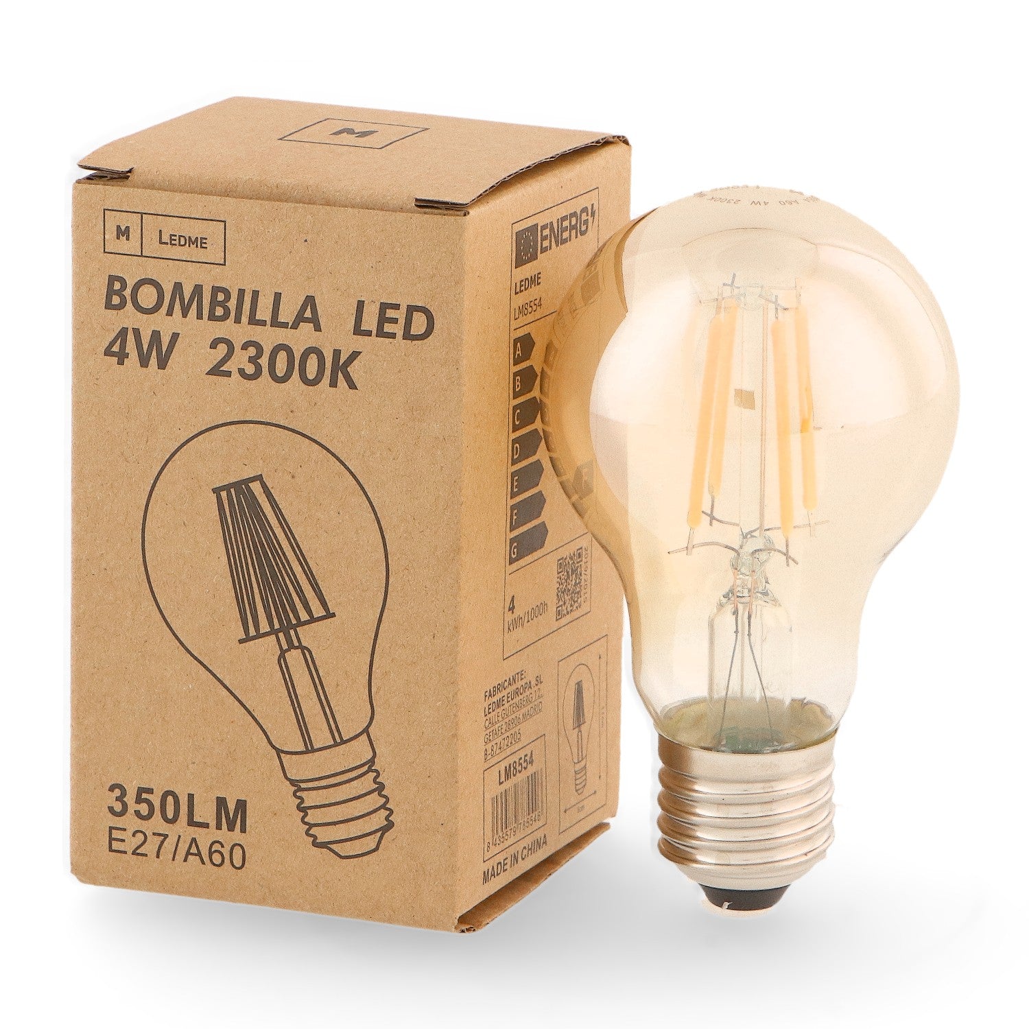 Bombilla Led Filamento E27 A60 4W ámbar