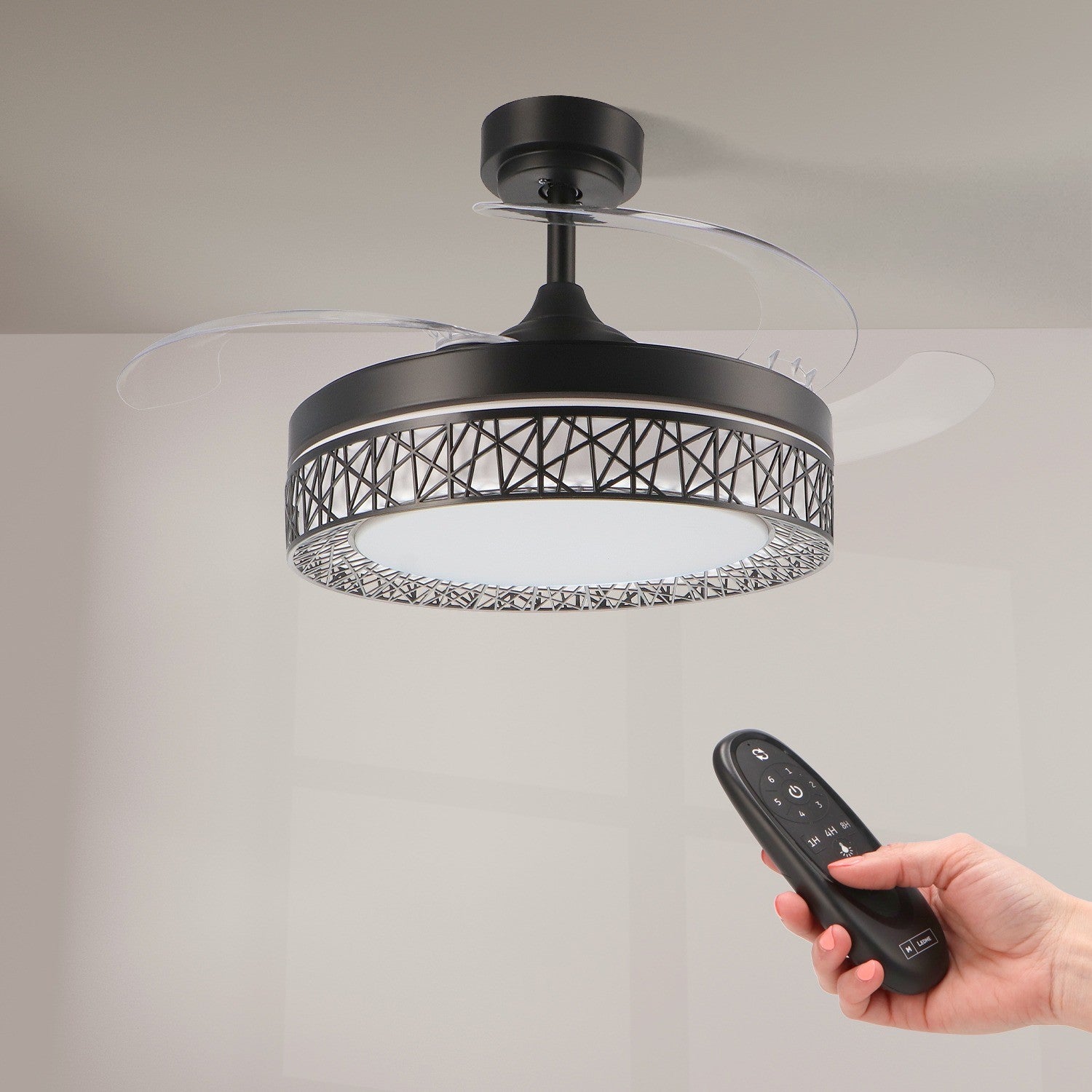 Ventilador de Techo LED Black Aqua DC ø107 cm — Diseño Calado Premium 6 Velocidades