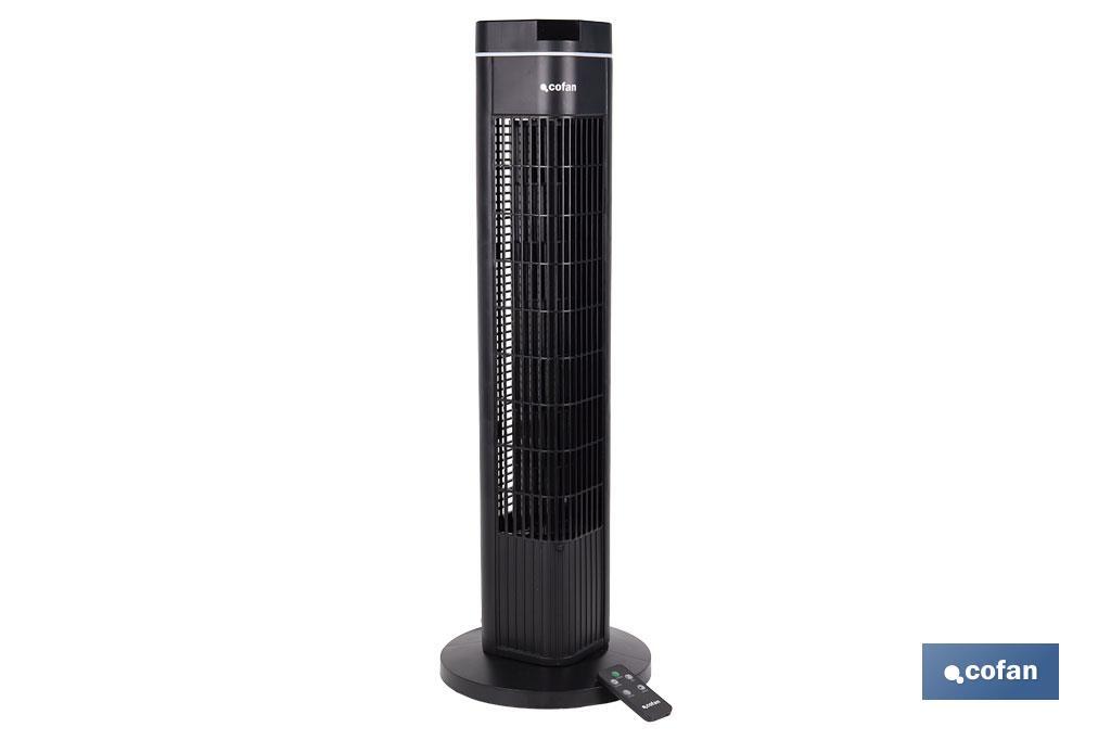 Ventilador de Torre Negro 73 cm — 50W Motor AC 3 Modos Oscilación 80° Mando y Temporizador 8h