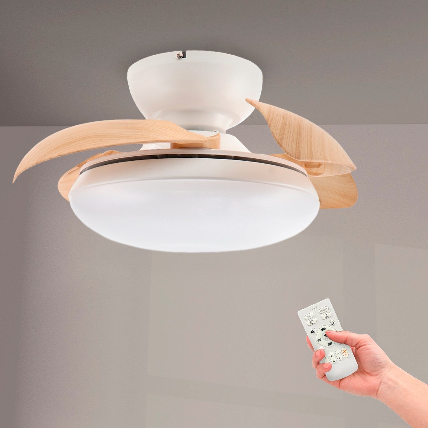 Ventilador de Techo LED Wood Mushroom DC ø72,5 cm — Motor DC Silencioso 6 Velocidades