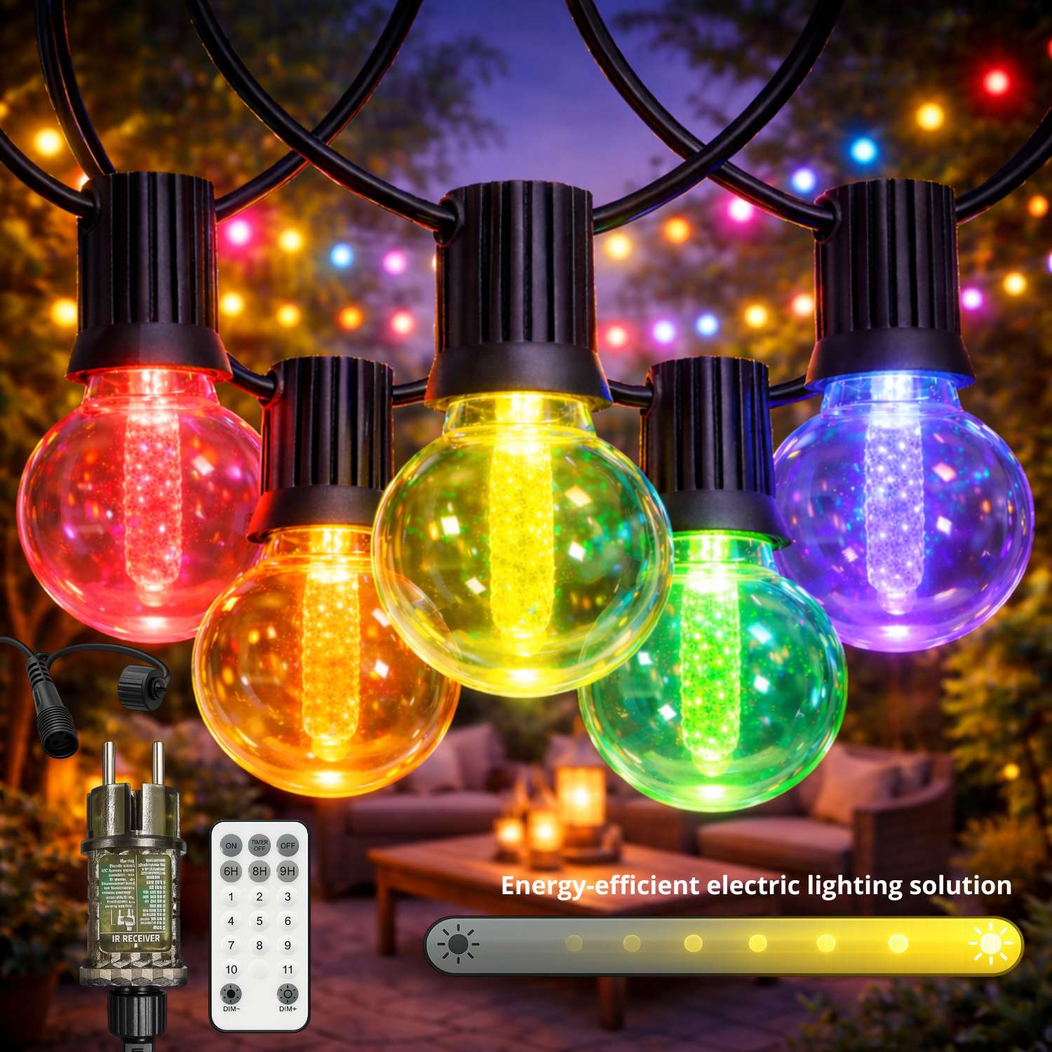 Guirnalda de 15 Bombillas 7,5M Exterior Ip44 Cable Eléctrico Rgbw