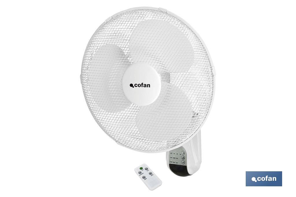 Ventilador de Pared Blanco ø40 cm — 50W 3 Velocidades Oscilación 80° Mando y Temporizador 7,5h