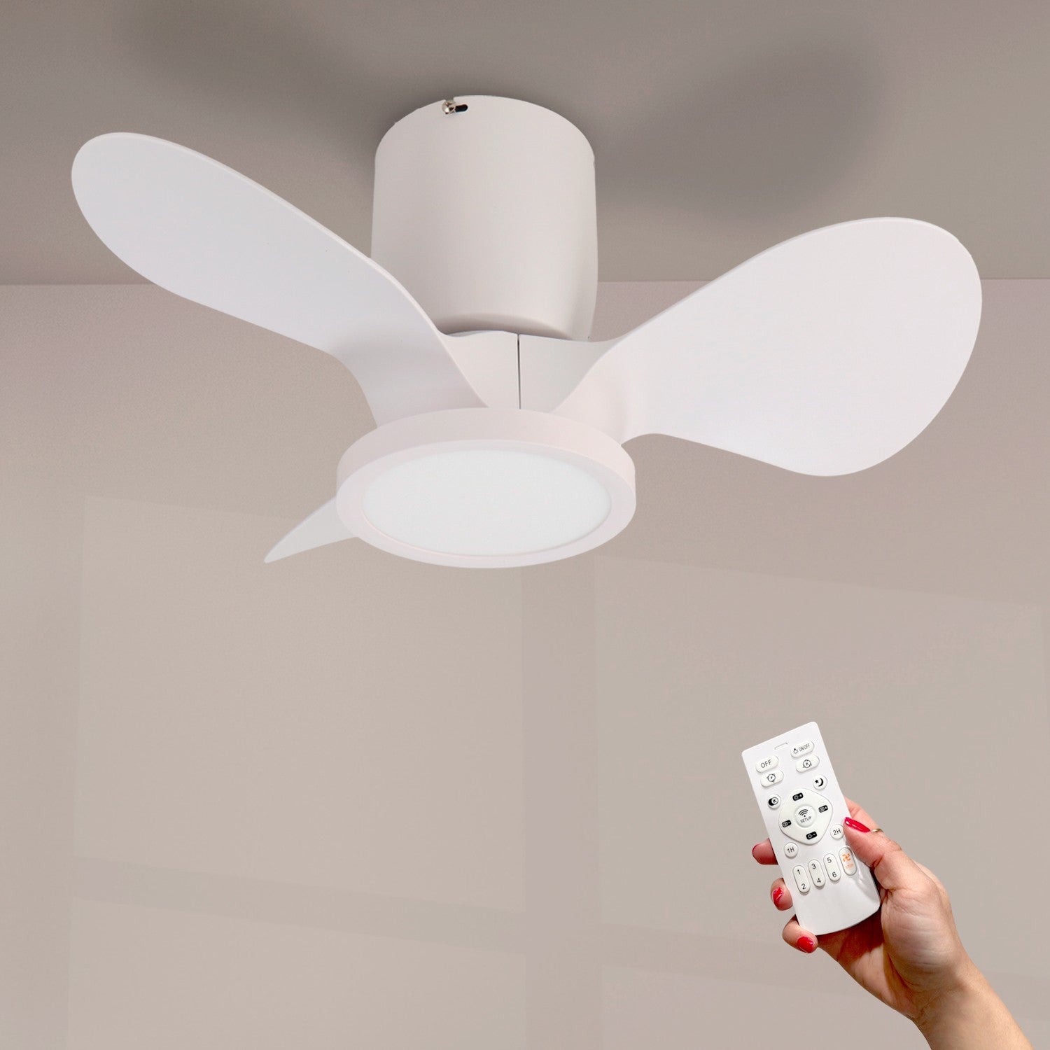 Ventilador de Techo LED Nature DC ø60 cm — Aspas Pétalo Compacto Regulable 6 Velocidades