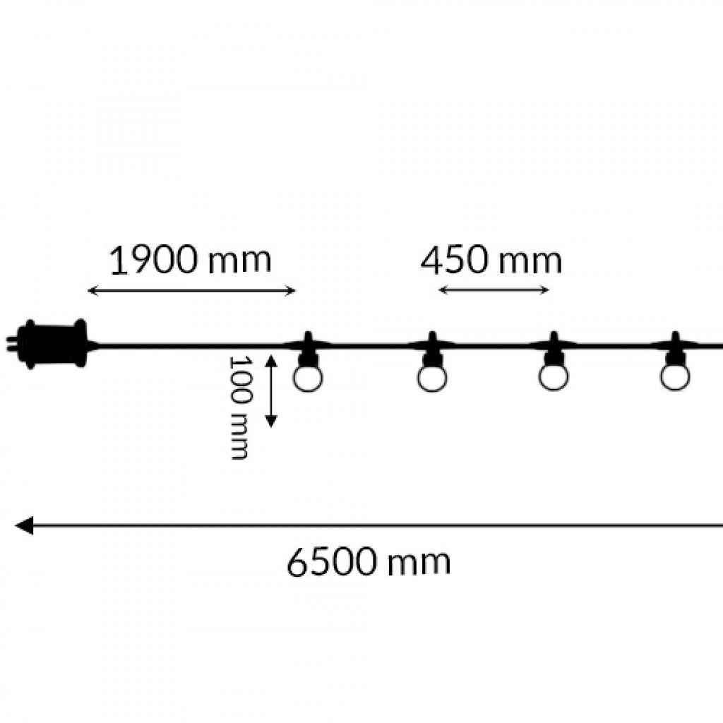Guirnalda de 10 Bombillas 6,5M Exterior IP44 Cable Eléctrico RGBW