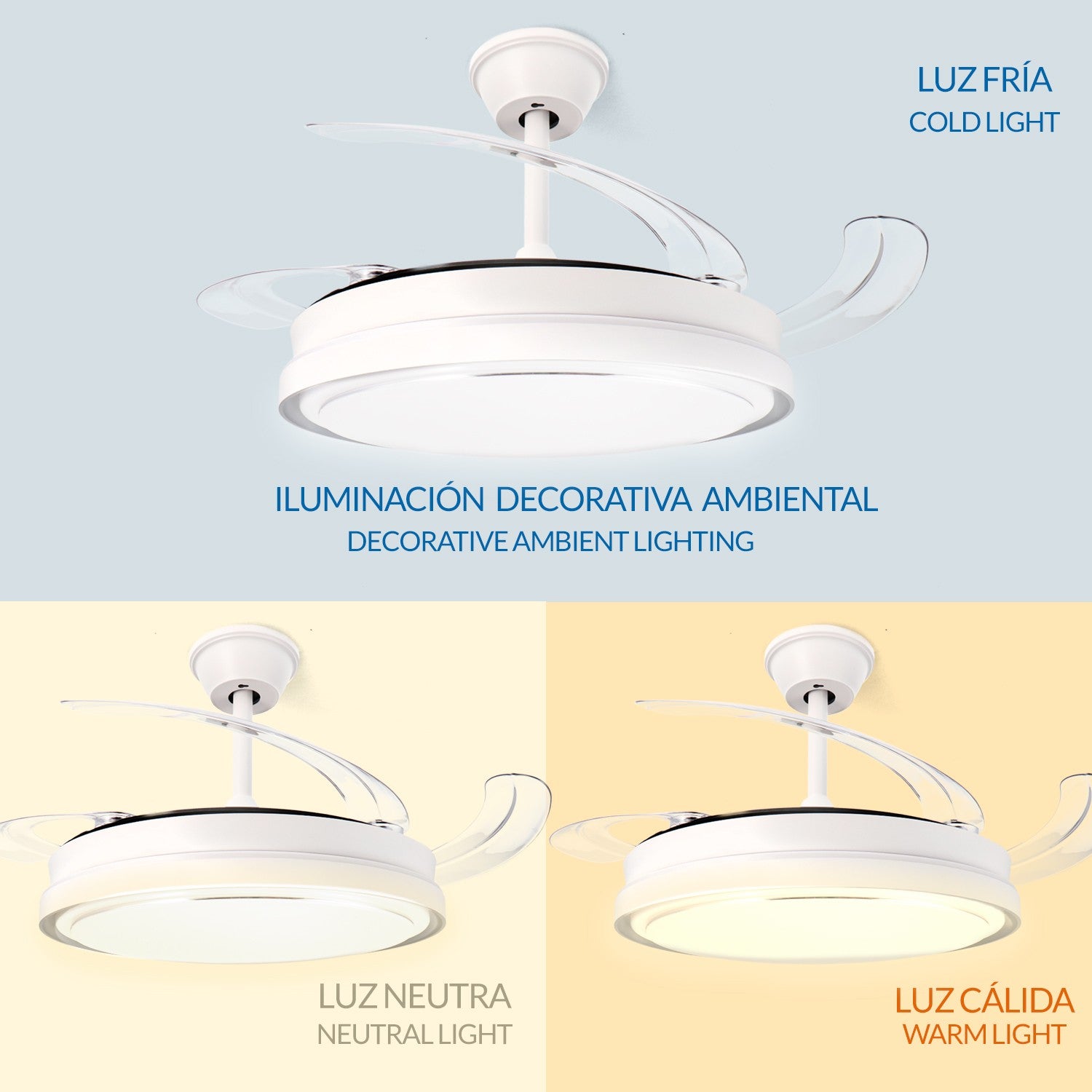 Ventilador de Techo LED White Hood DC ø105 cm — Motor DC Ultrasilencioso 6 Velocidades