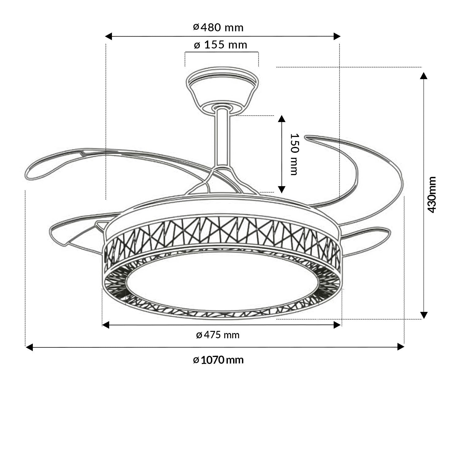 Ventilador de Techo LED Black Aqua DC ø107 cm — Diseño Calado Premium 6 Velocidades