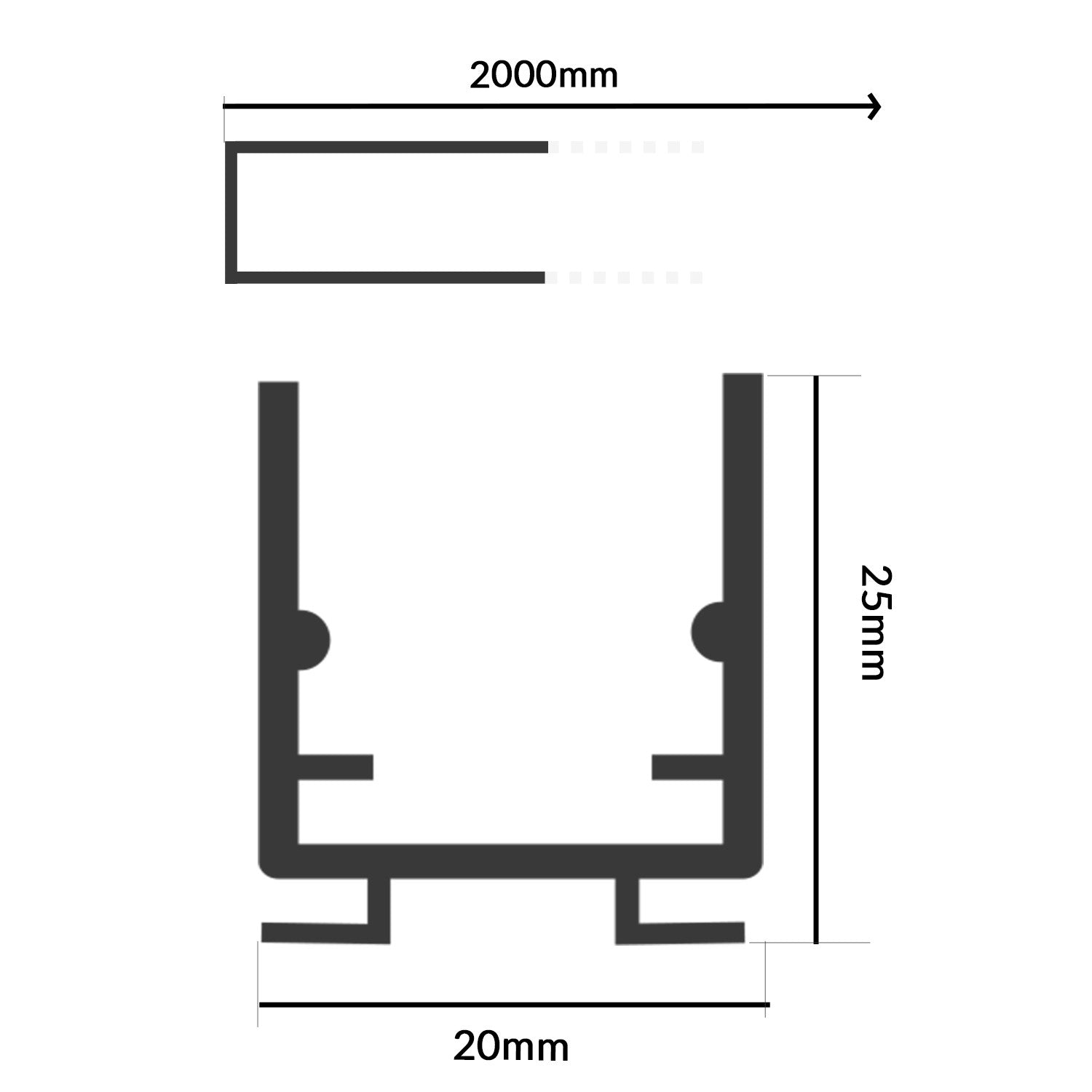 Perfil de Aluminio Negro Show - 2 Metros