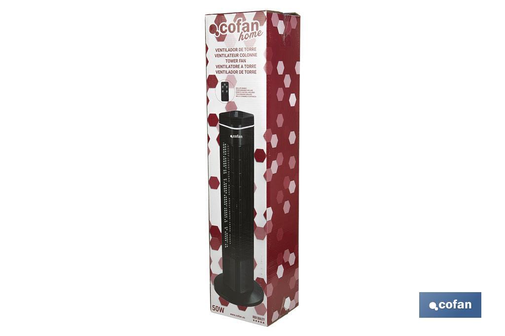 Ventilador de Torre Negro 73 cm — 50W Motor AC 3 Modos Oscilación 80° Mando y Temporizador 8h