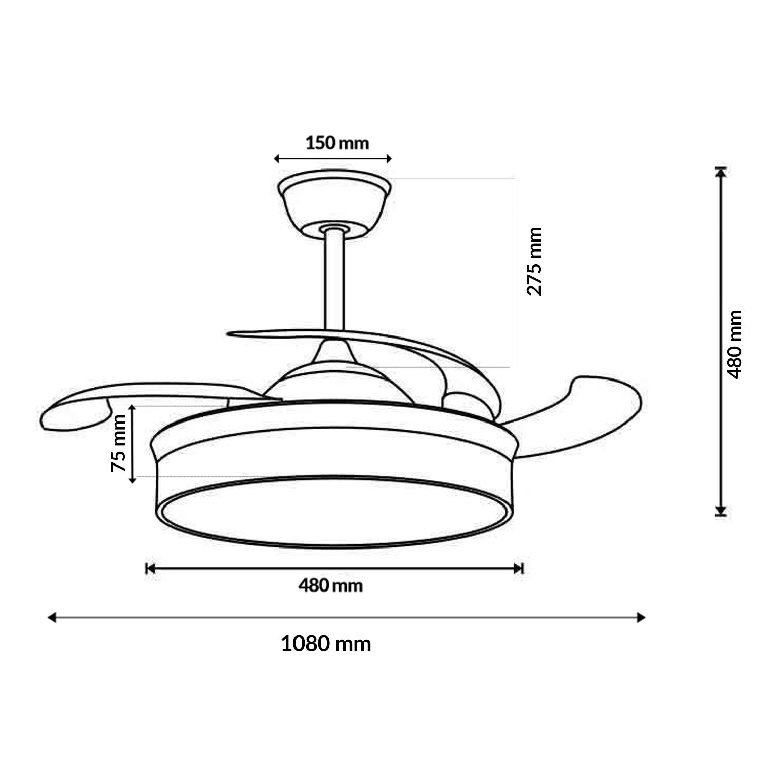 Ventilador de Techo LED White Olga DC ø107 cm — Motor DC Silencioso 6 Velocidades