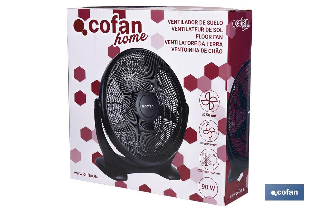 Ventilador Industrial Toledano Negro ø50 cm — 90W 3 Velocidades Cabezal Orientable con Asa