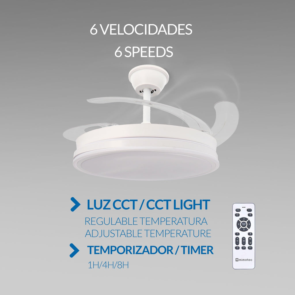 Ventilador de Techo LED White Olga DC ø107 cm — Motor DC Silencioso 6 Velocidades