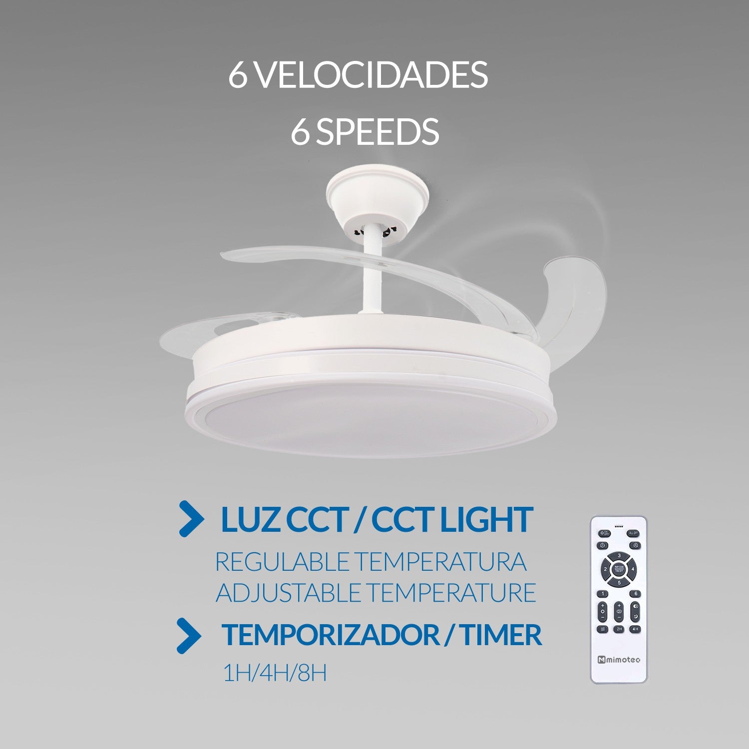 Ventilador de Techo LED White Olga DC ø107 cm — Motor DC Silencioso 6 Velocidades