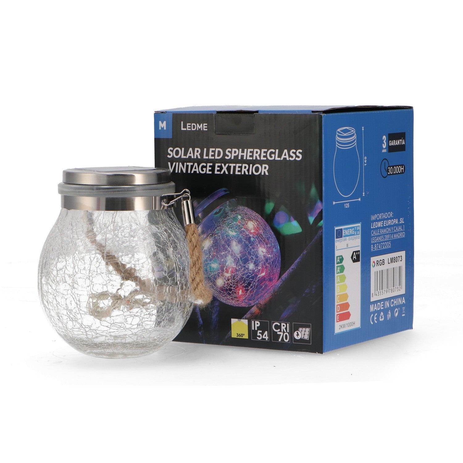 Solar Led Sphereglass Vintage Rgb Exterior