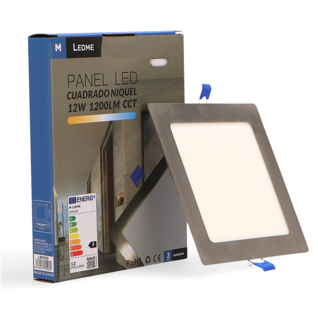 Panel LED Cuadrado Empotrar Níquel CCT - Temperatura Ajustable