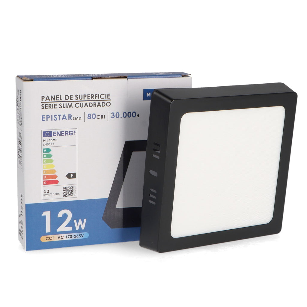 Panel LED de Superficie Negro Cuadrado CCT - Anti-Deslumbramiento