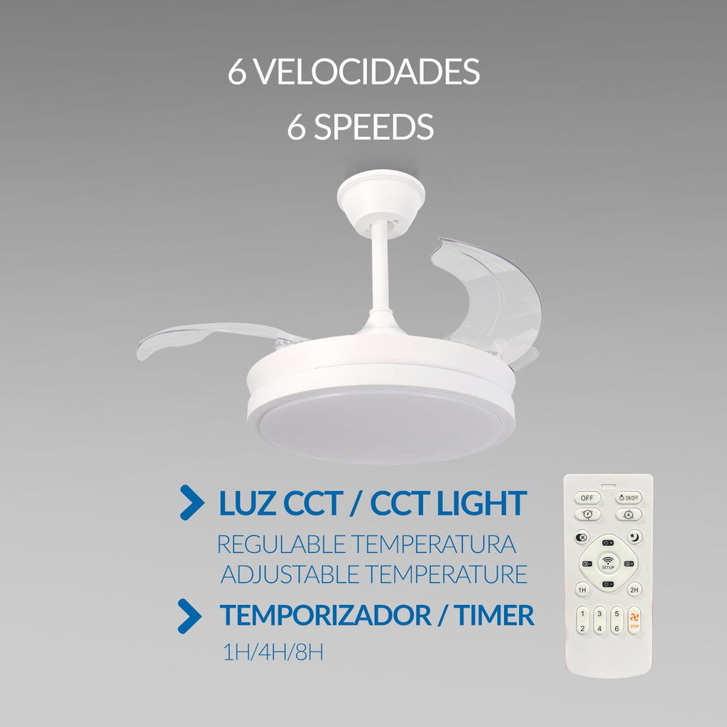 Ventilador de Techo LED White Thor DC ø91 cm — Motor DC Silencioso 6 Velocidades
