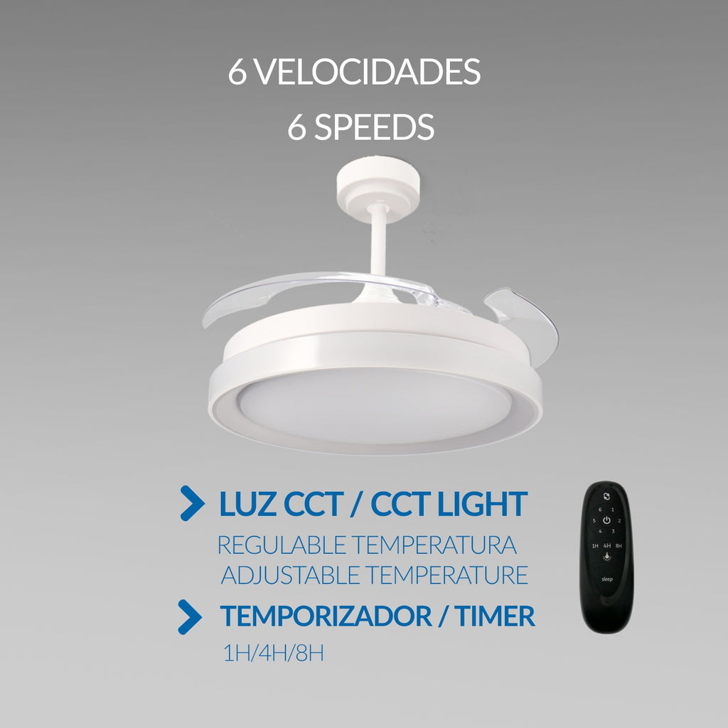 Ventilador de Techo LED White Yeray DC ø107 cm — Diseño Escalonado Exclusivo 6 Velocidades