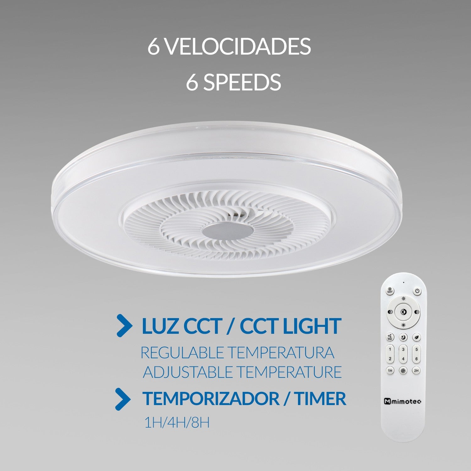 Ventilador de Techo LED Vera DC ø50 cm — Plafón 42W LED Regulable 6 Velocidades
