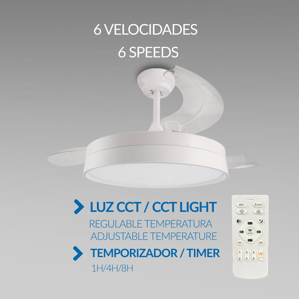Ventilador de Techo LED White Loki DC ø106 cm — Máximo Caudal 10.500 m³/h 6 Velocidades