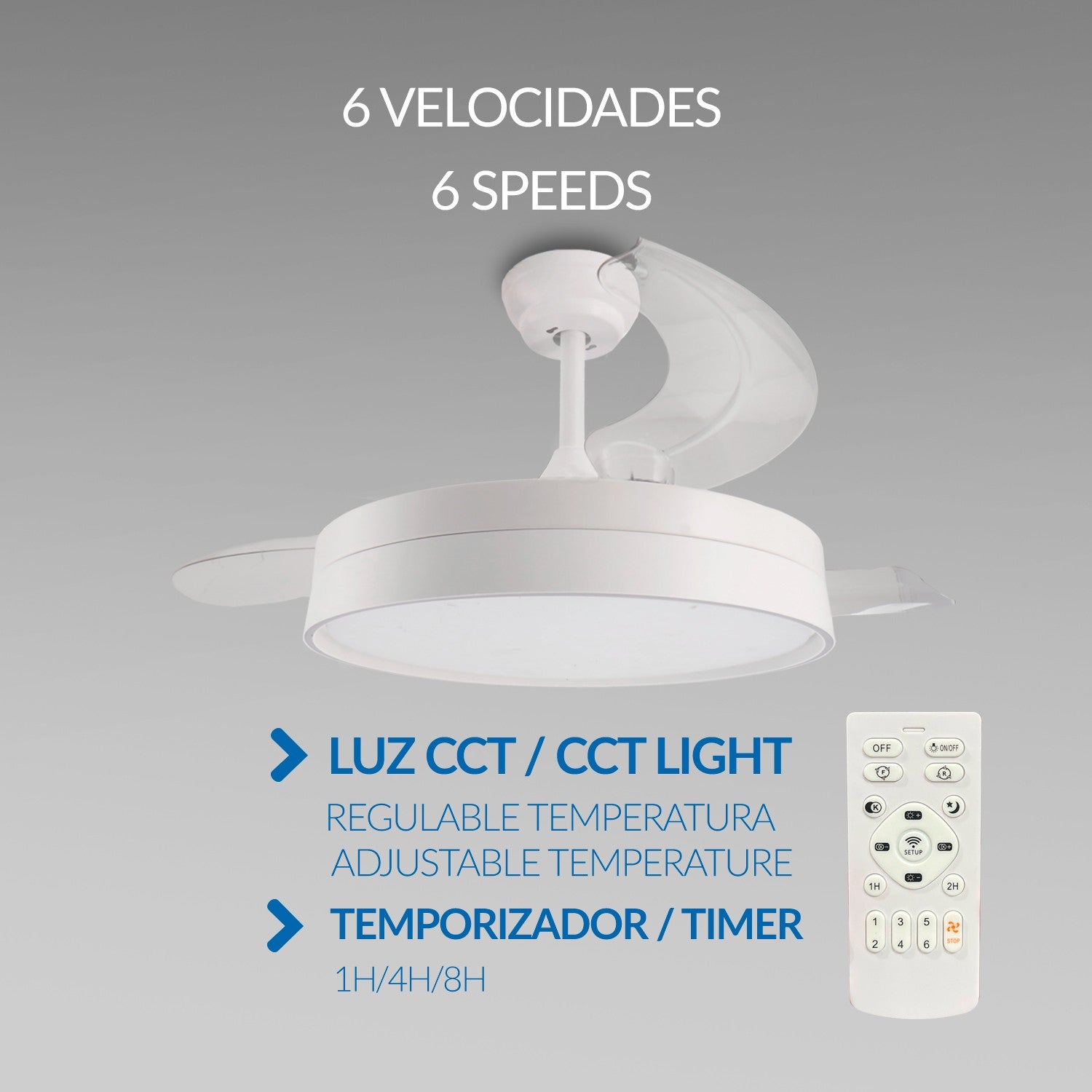 Ventilador de Techo LED White Loki DC ø106 cm — Máximo Caudal 10.500 m³/h 6 Velocidades