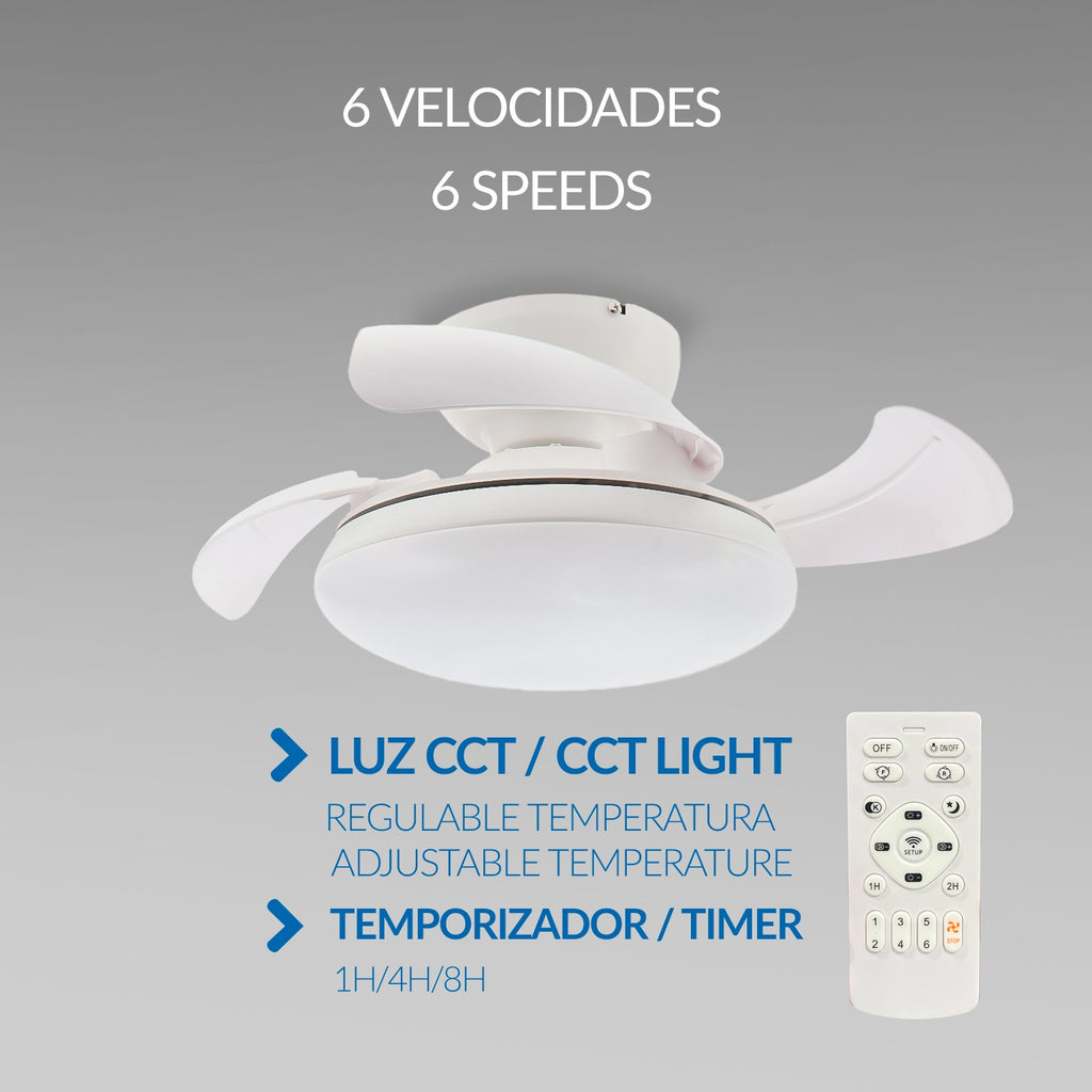 Ventilador de Techo LED White Mushroom DC ø72,5 cm — Motor DC Silencioso 6 Velocidades