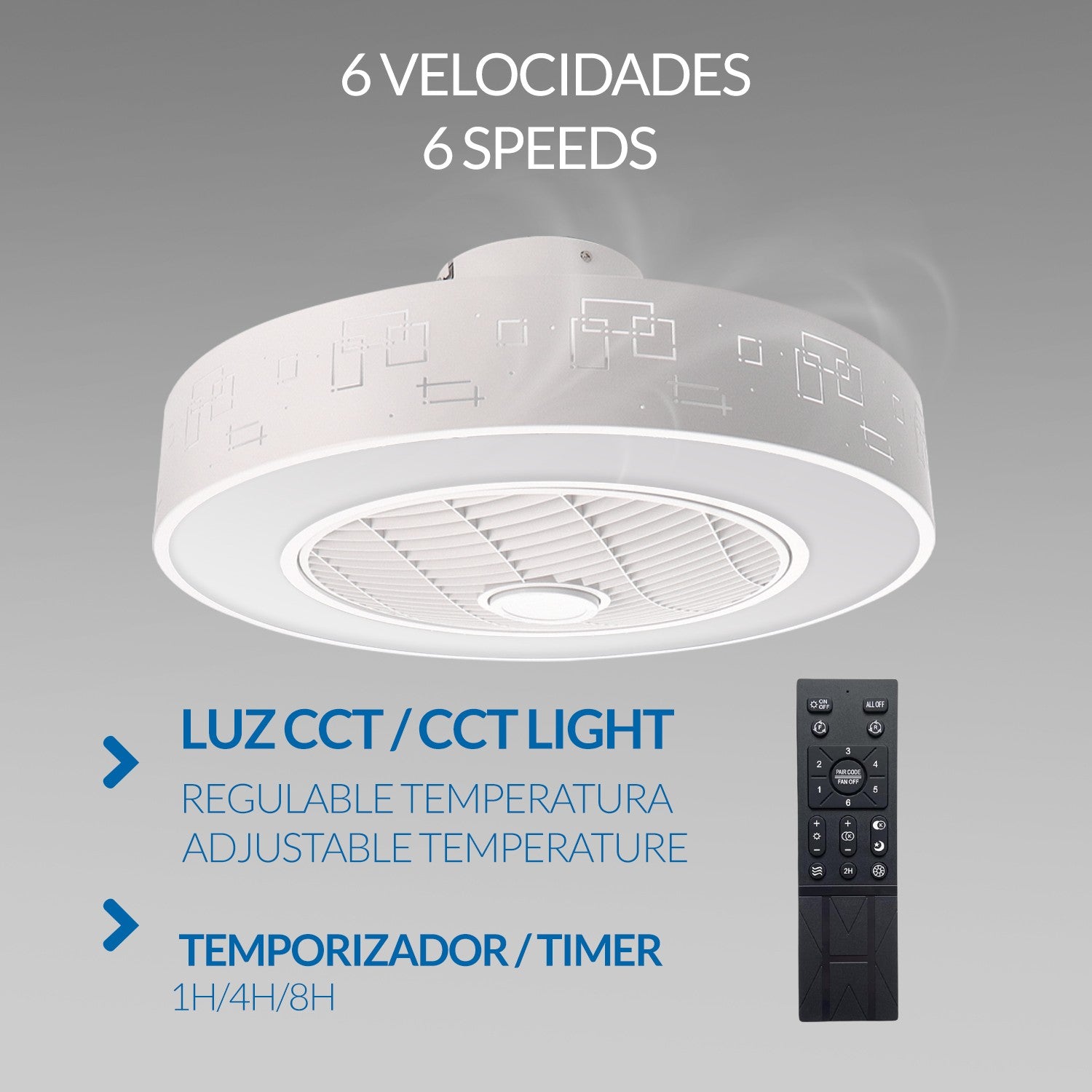 Ventilador de Techo LED Plus Sticks CCT DC ø55 cm — Plafón Geométrico App+Mando 6 Velocidades