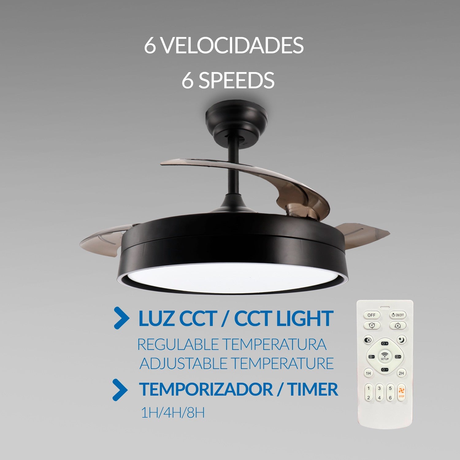 Ventilador de Techo LED Black Loki DC ø106 cm — Máximo Caudal 10.500 m³/h 6 Velocidades