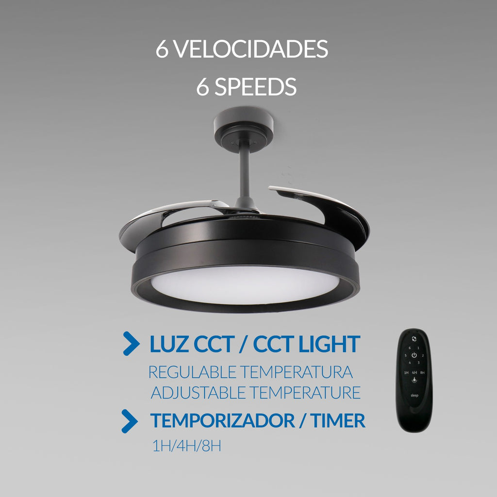 Ventilador de Techo LED Black II Yeray DC ø107 cm — Negro Total Exclusivo 6 Velocidades