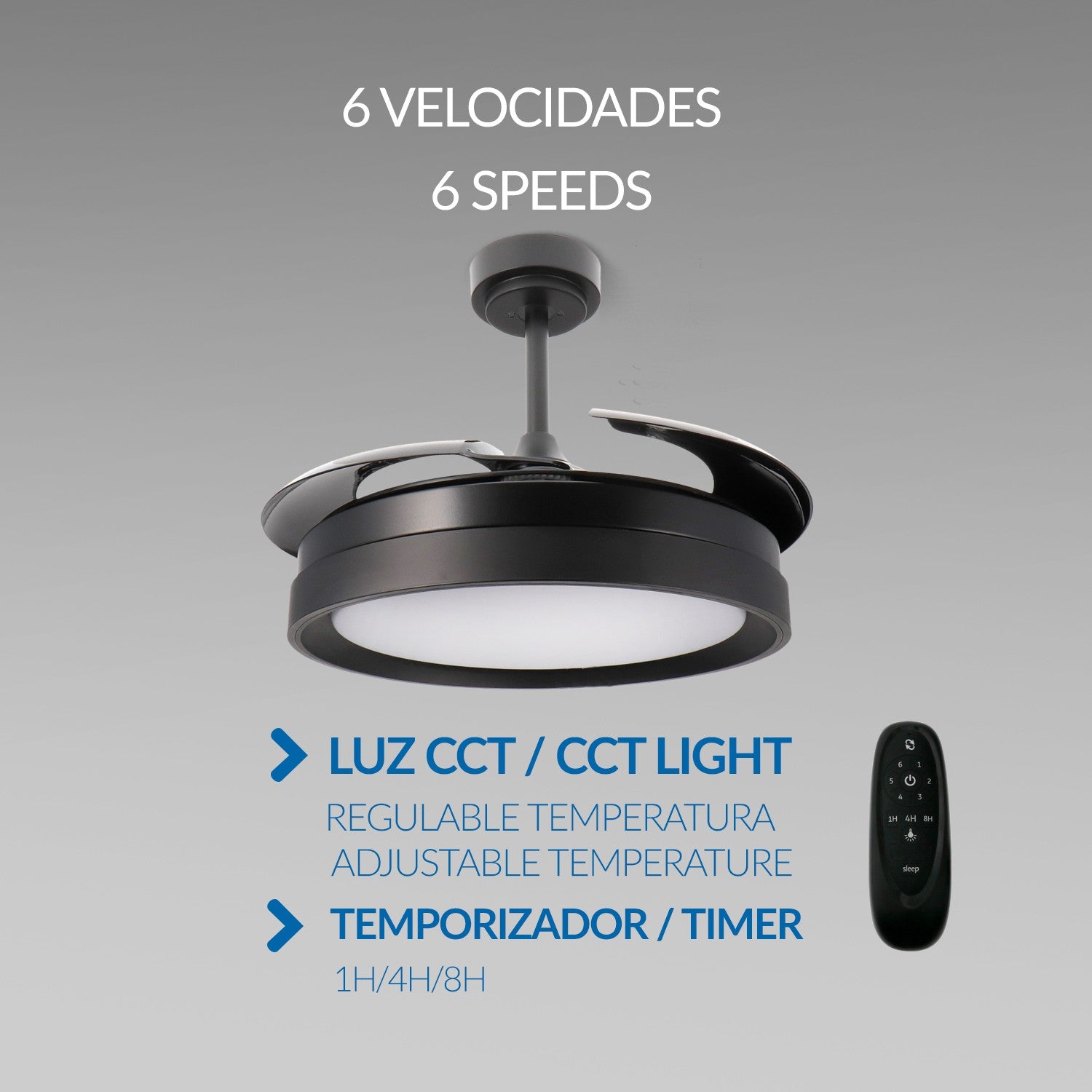Ventilador de Techo LED Black II Yeray DC ø107 cm — Negro Total Exclusivo 6 Velocidades