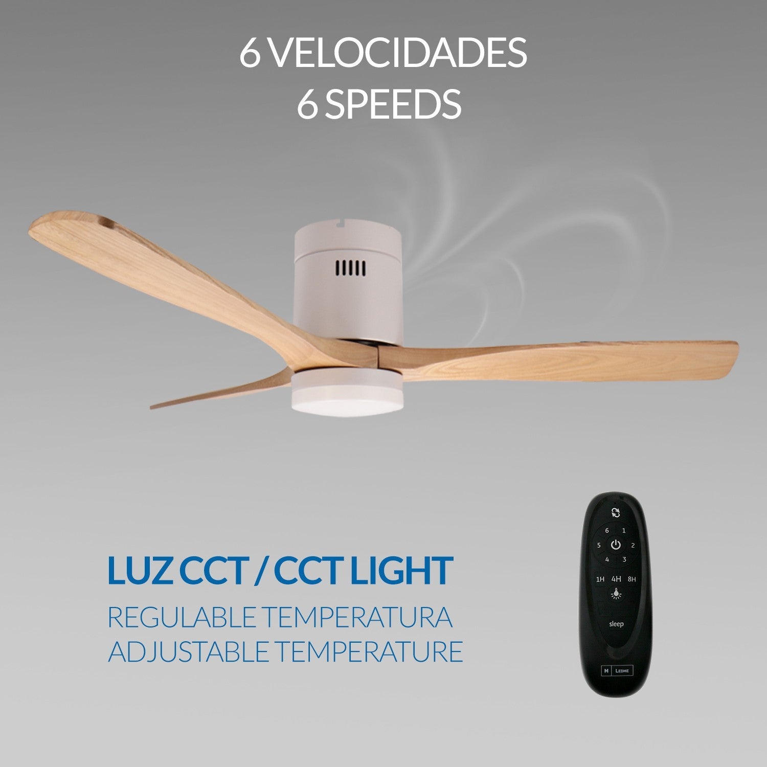 Ventilador de Techo LED White Energy MDF DC ø132 cm — Motor 50W Máx. Potencia 6 Velocidades