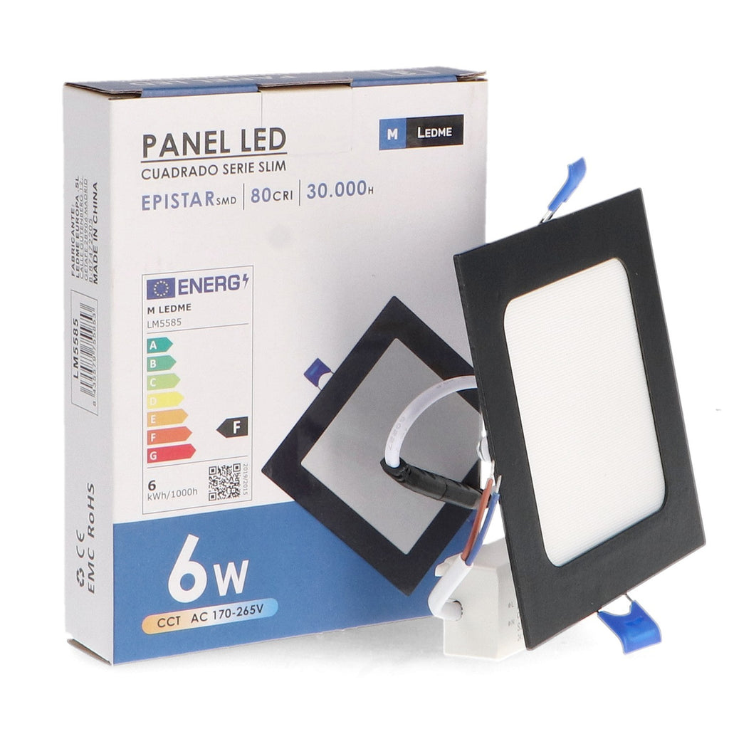 Panel LED Cuadrado Empotrar Negro CCT - Anti-Deslumbramiento