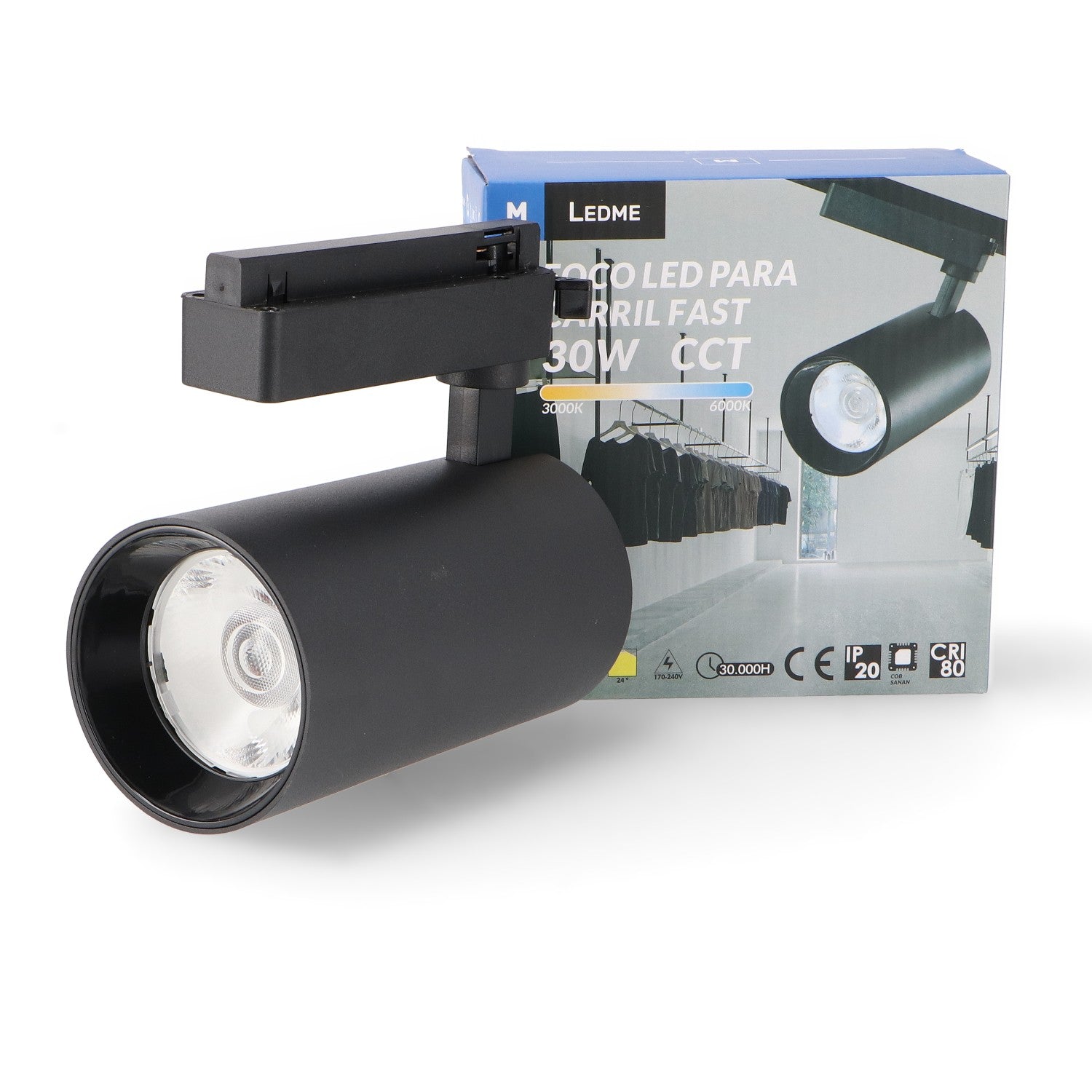 Foco Led Para Carril Fast Negro 30W Monofásico Cct