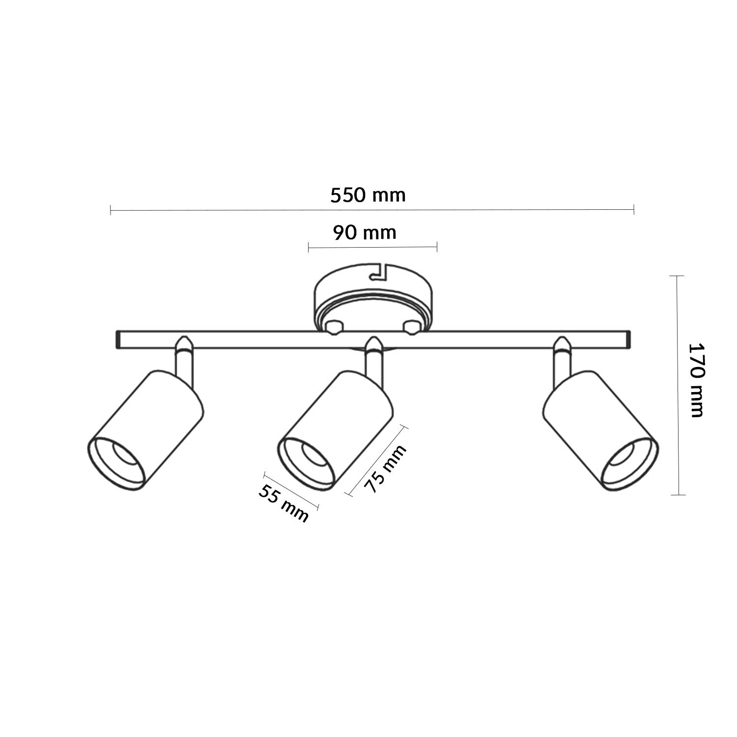 Lámpara de Techo Serie Black 3 Focos Gu10