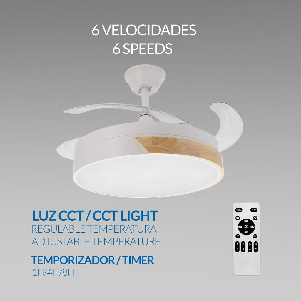 Ventilador de Techo LED Messe Nature DC ø107 cm — Acabado Haya Natural 6 Velocidades