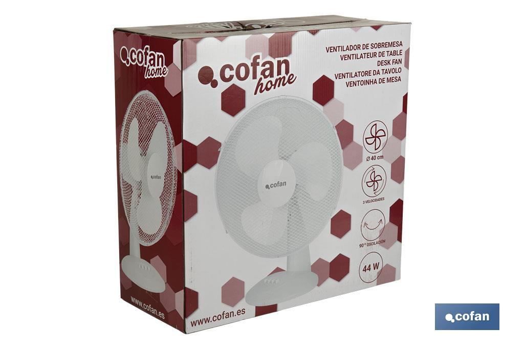 Ventilador de Sobremesa Solano Blanco ø40 cm — 44W 3 Velocidades Oscilación 90° Silencioso