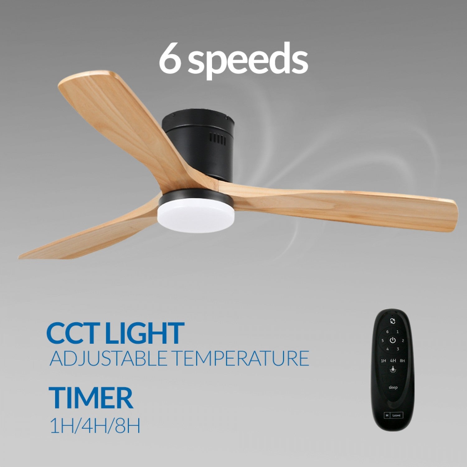 Ventilador de Techo LED Black Energy DC ø132 cm — Negro/Madera 10.200 m³/h 6 Velocidades