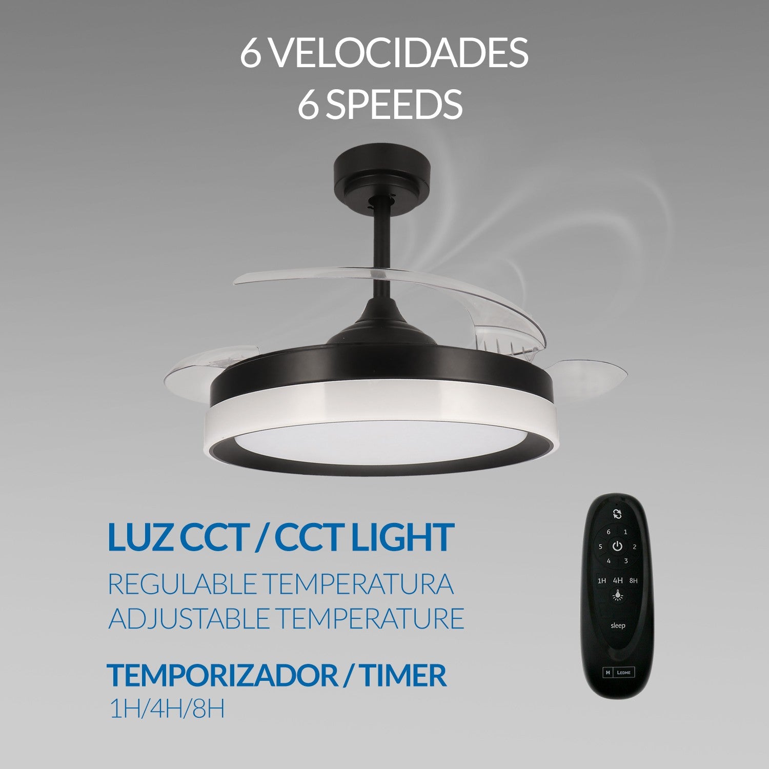 Ventilador de Techo LED Black Yeray DC ø107 cm — Diseño Bicolor Exclusivo 6 Velocidades