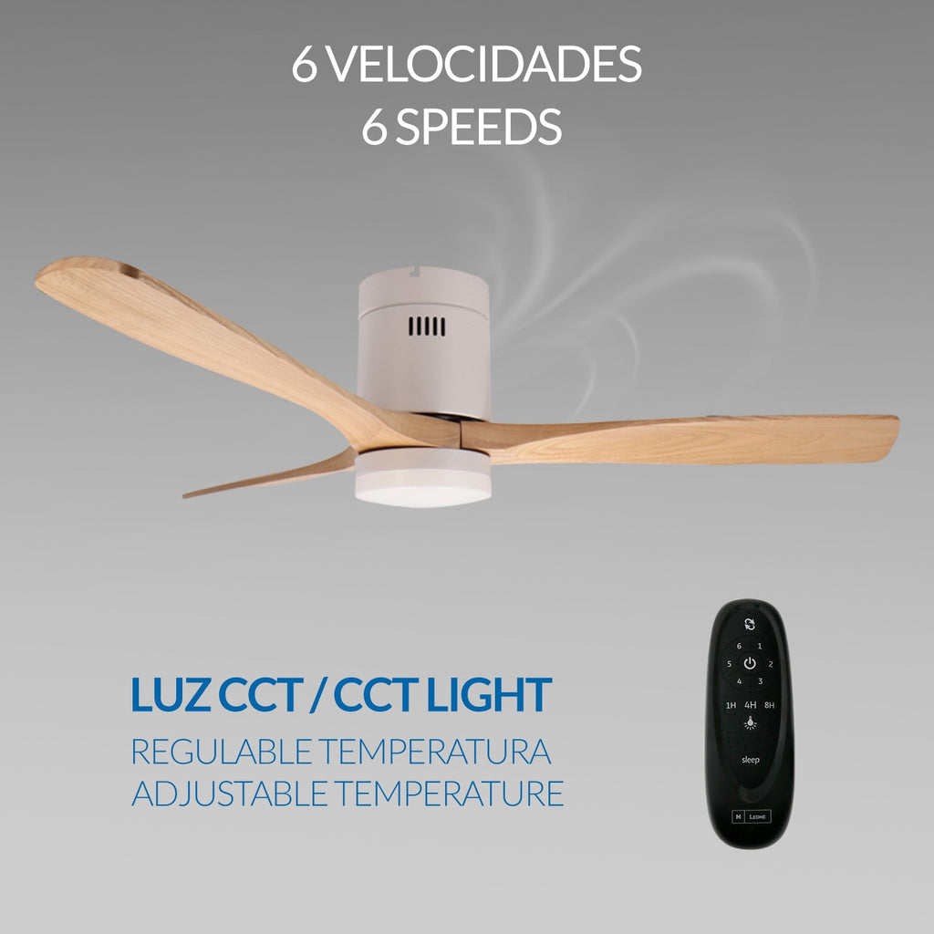Ventilador de Techo LED White Energy DC ø132 cm — Blanco/Madera 10.200 m³/h 6 Velocidades