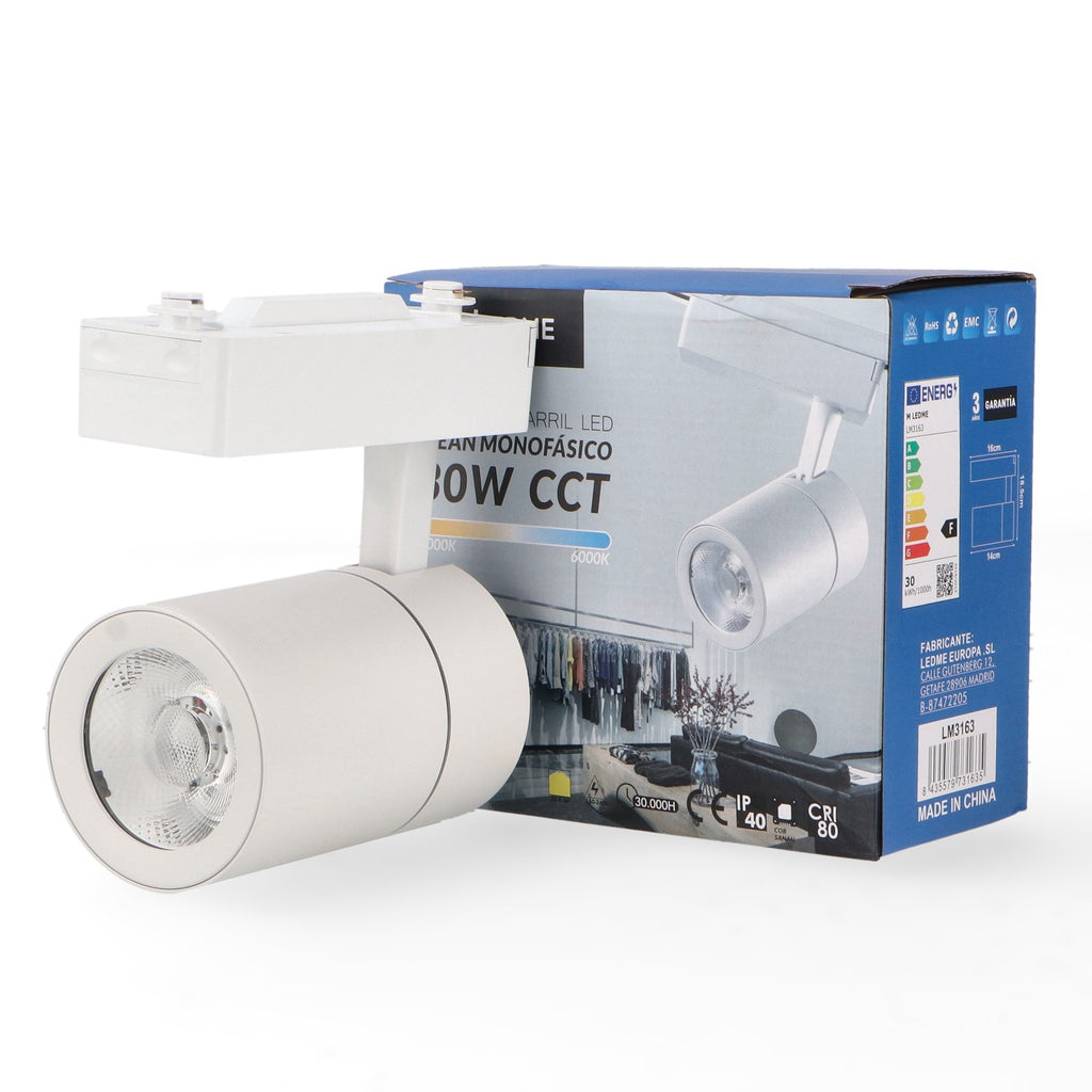Foco LED Carril Clean 30W - Lente Dual 24-60° 3CCT