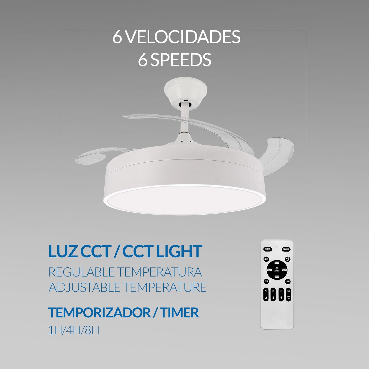 Ventilador de Techo LED Messe DC ø107 cm — Motor DC 40W Potente y Silencioso