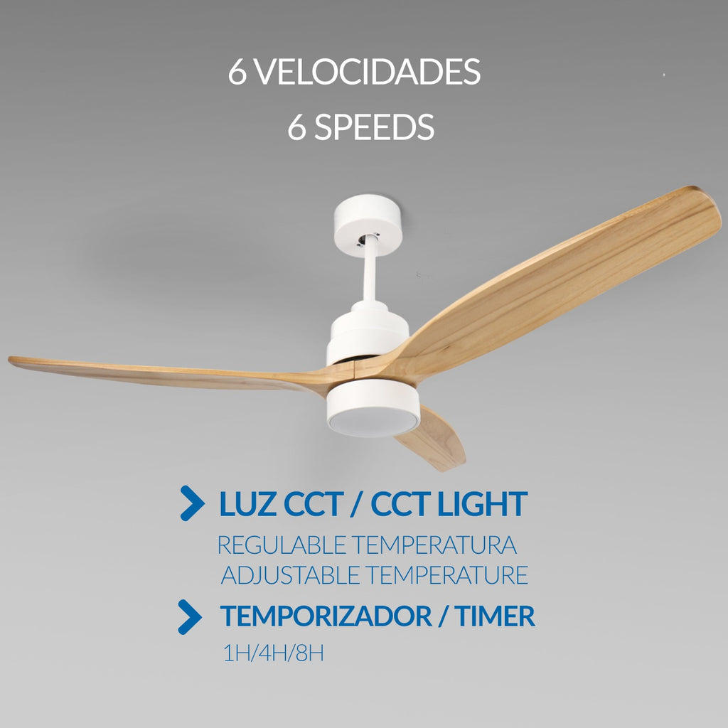 Ventilador de Techo LED White Crazy DC ø132 cm — Máximo Caudal 12.540 m³/h 6 Velocidades