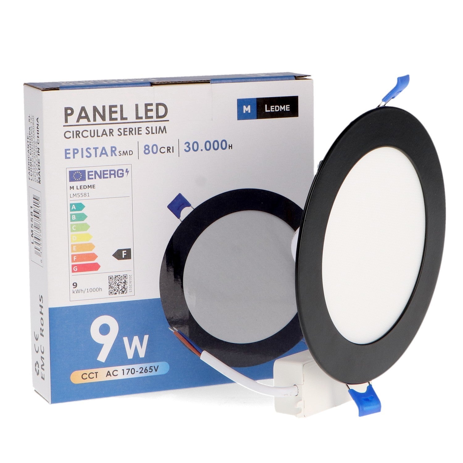 Panel Led Circular Empotrar Negro Cct