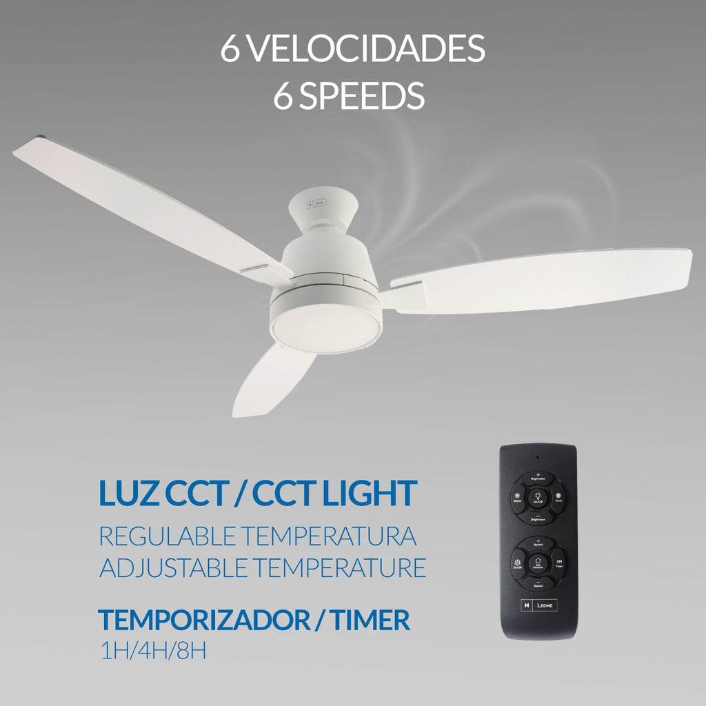 Ventilador de Techo LED White Bass DC ø132 cm — 4 Aspas Blanco Total Regulable 6 Velocidades