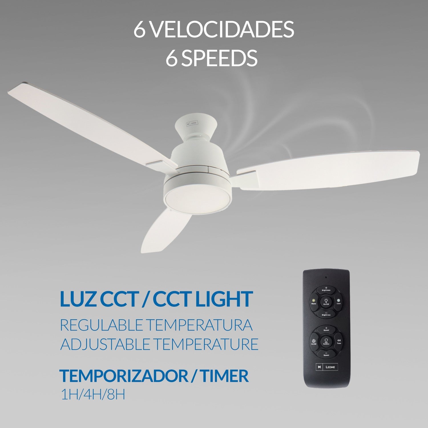 Ventilador de Techo LED White Bass DC ø132 cm — 4 Aspas Blanco Total Regulable 6 Velocidades