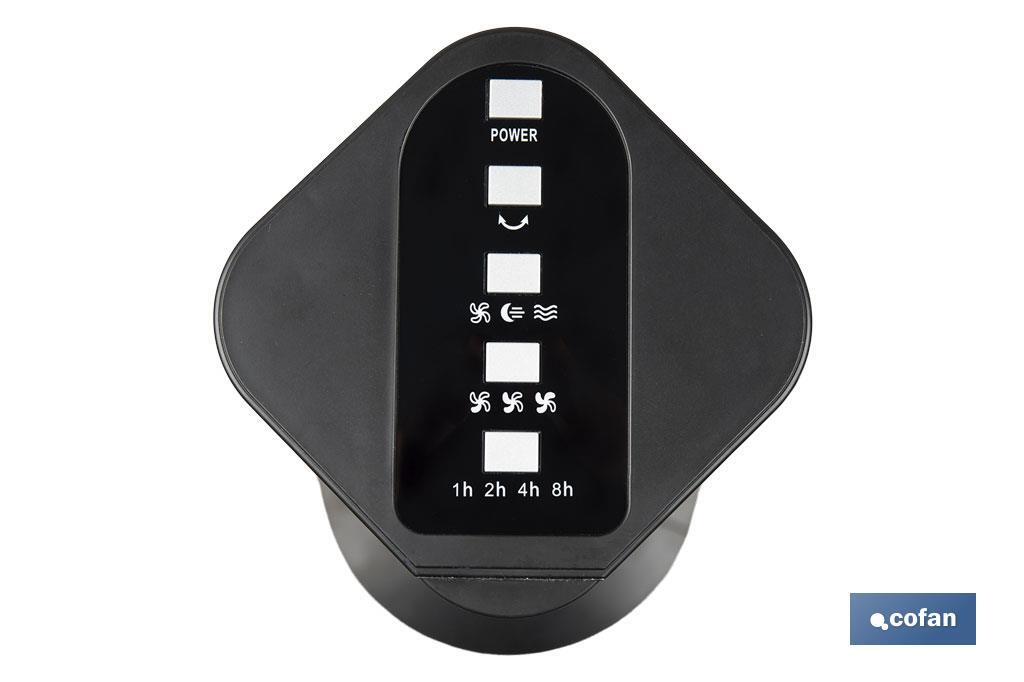 Ventilador de Torre Negro 73 cm — 50W Motor AC 3 Modos Oscilación 80° Mando y Temporizador 8h