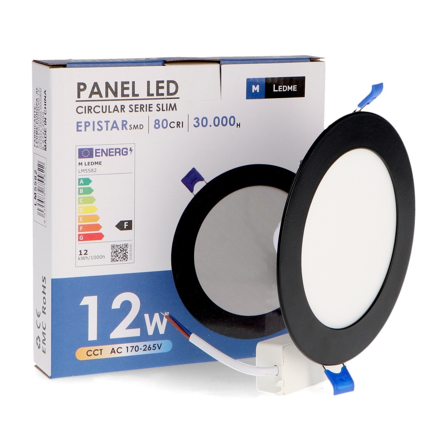 Panel Led Circular Empotrar Negro Cct