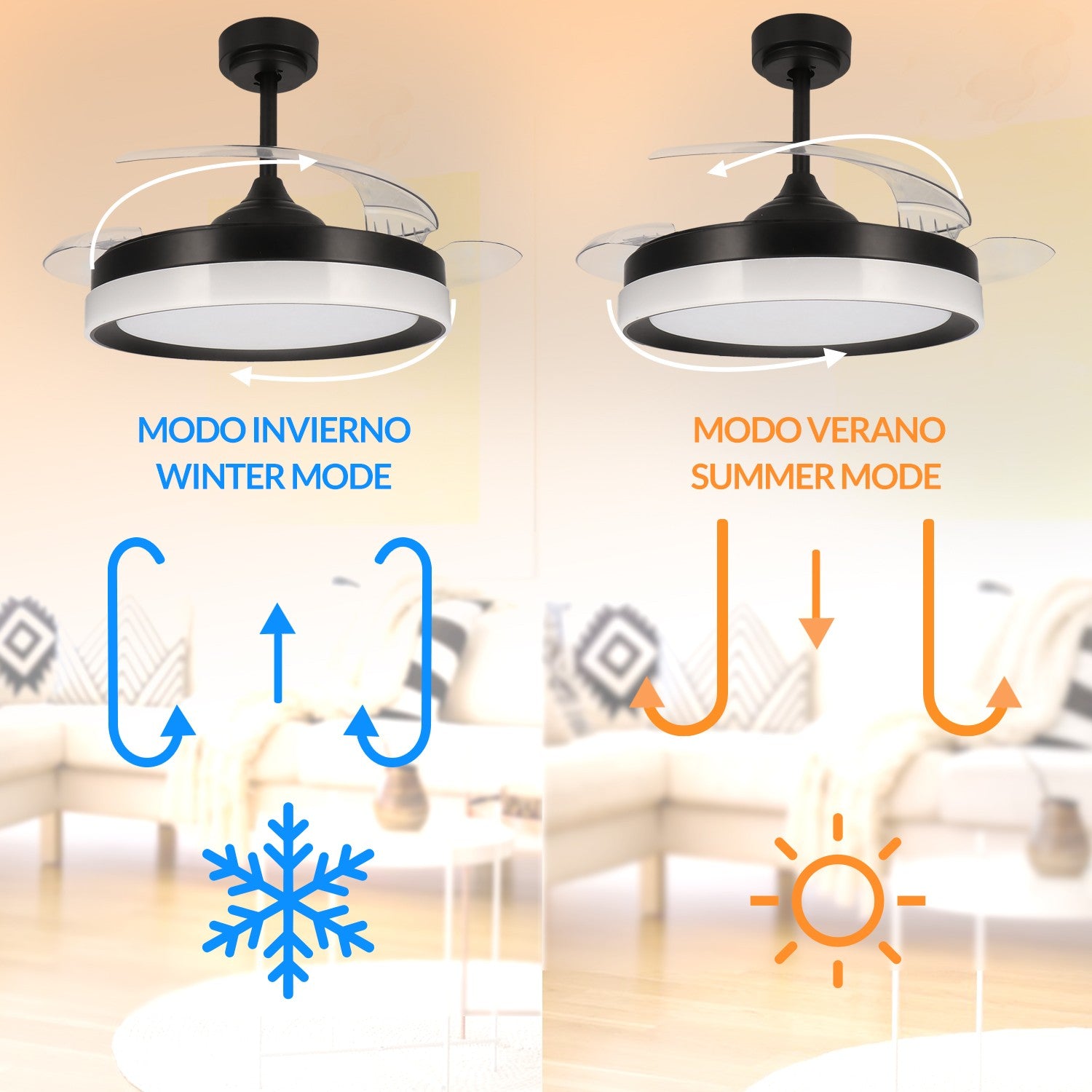 Ventilador de Techo LED Black Yeray DC ø107 cm — Diseño Bicolor Exclusivo 6 Velocidades