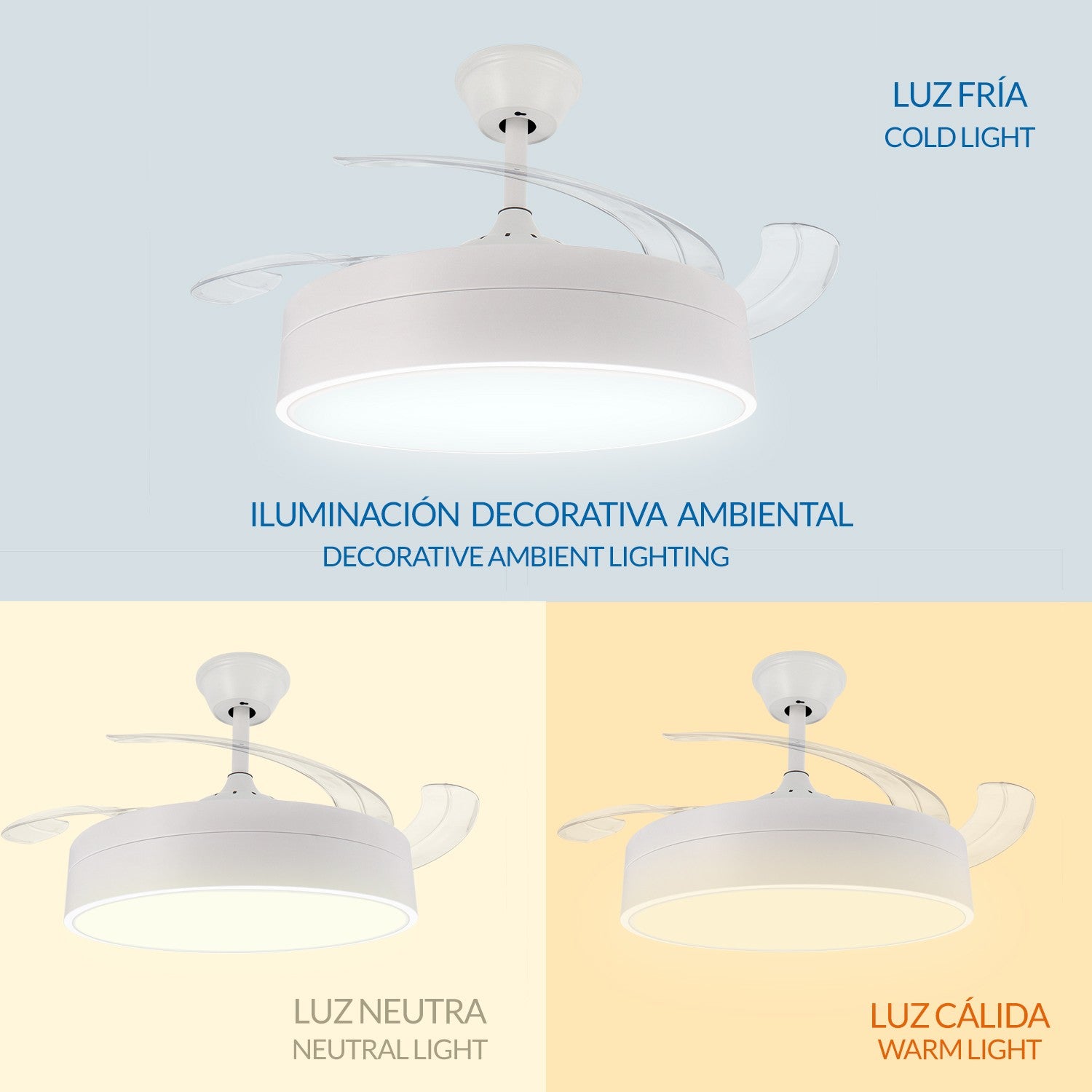 Ventilador de Techo LED Messe DC ø107 cm — Motor DC 40W Potente y Silencioso