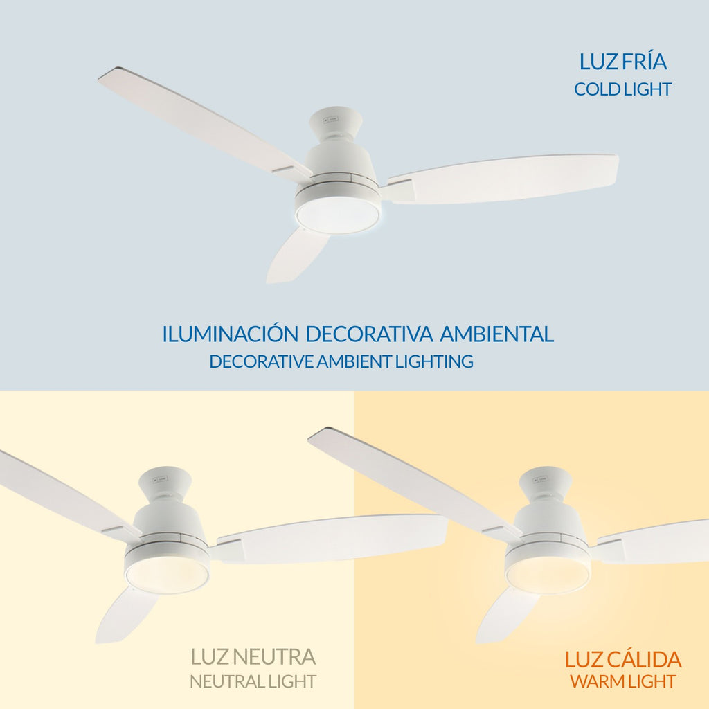 Ventilador de Techo LED White Bass DC ø132 cm — 4 Aspas Blanco Total Regulable 6 Velocidades